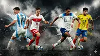 Ilustrasi Julian Alvarez, Arda Guler, Jude Bellingham, Luis Diaz. (Foto by AI)