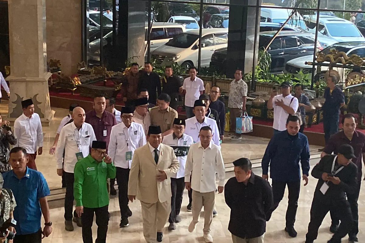 Presiden Terpilih RI Prabowo Subianto menghadiri Rakornas Legislatif PKB di Jakarta, Kamis (10/10) (Muhammad Genantan Saputra/Merdeka.com)