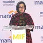 Menkeu Sri Mulyani Indrawati saat memberi pemaparan dalam acara Mandiri Investment Forum (MIF) di Jakarta, Rabu (7/2). Acara ini mengusung tema "Reform and Growth in The Political Years". (Liputan6.com/Angga Yuniar)