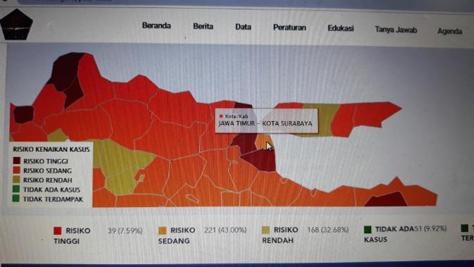 Kota Surabaya masuk zona oranye di peta risiko covid19.go.id (Foto: Dok covid19.go.id)