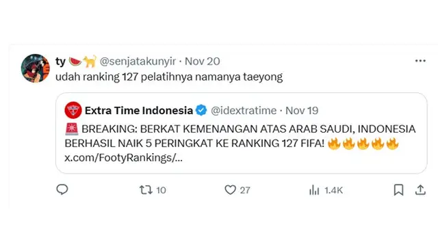 Timnas Indonesia Sempat Duduki Peringkat 127, 6 Cuitan Fans NCT 127 Ini Kocak
