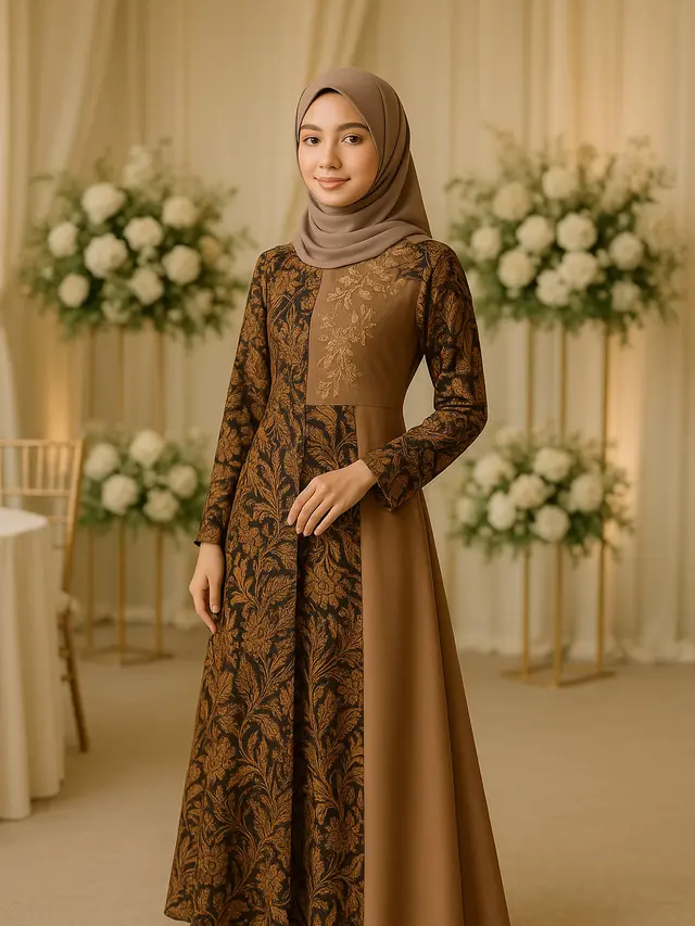 Model Gamis Batik Kombinasi Kain Polos untuk Remaja