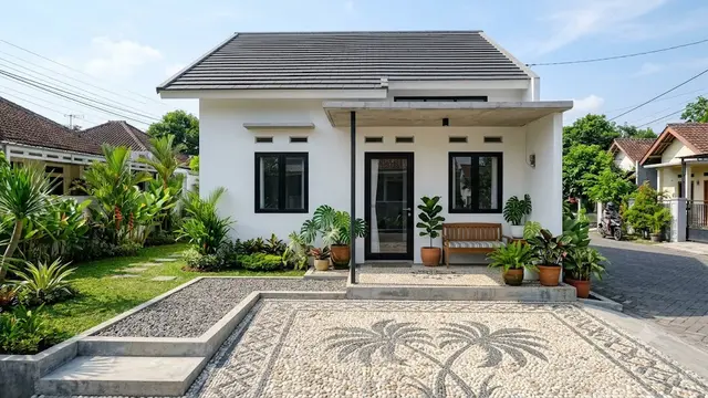 Model Teras dengan Lantai Batu Sikat yang Elegan