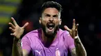 Ekspresi penyerang AC Milan, Olivier Giroud saat pertandingan sepak bola Serie A Italia melawan Frosinone Calcio di Stadion Benito Stirpe, Frosinone pada 3 Februari 2024. (Filippo MONTEFORTE/AFP)