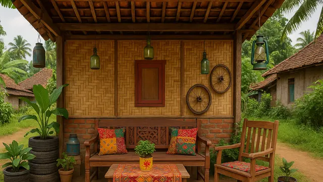Gambar Desain Ruang Tamu Outdoor Sederhana di Kampung/via AI
