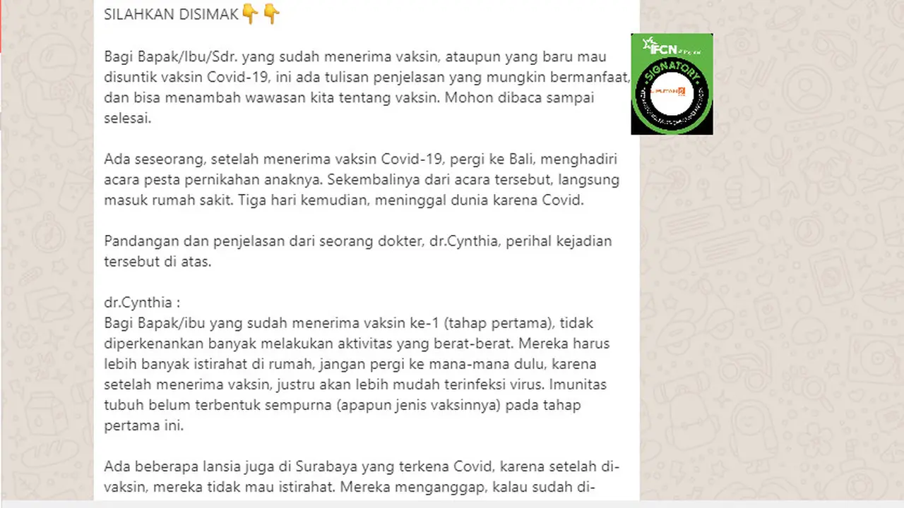 Cek Fakta Liputan6.com menelusuri klaim setelah divaksin lebih mudah terinfeksi virus mengakibatkan kematian korban Covid-19 bertambah