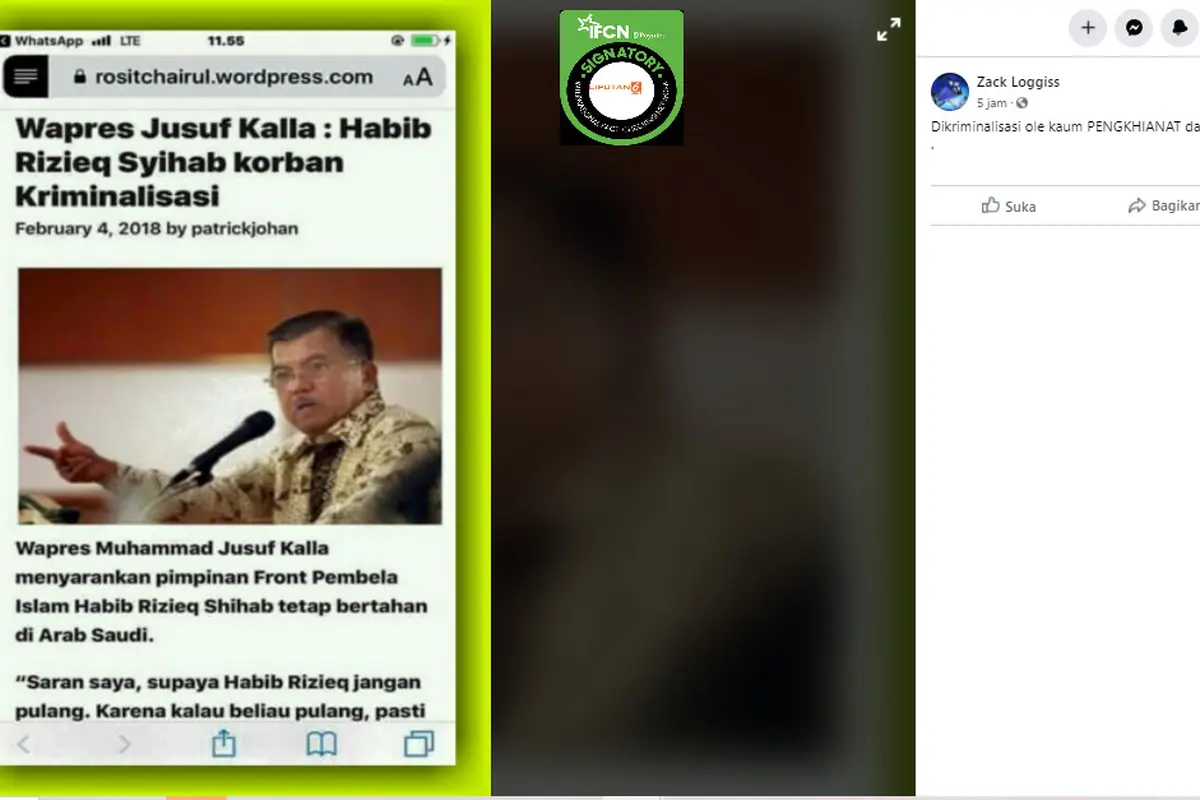 klaim Jusuf Kalla menyatakan Rizieq Shihab korban kriminalisasi
