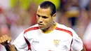 Sevilla's Luis Fabiano celebrates after scoring against Malaga during the Antonio Puerta Trophy at the Ramon Sanchez Pizjuan's stadium in Seville, 23 August 2008. AFP PHOTO/ CRISTINA QUICLER