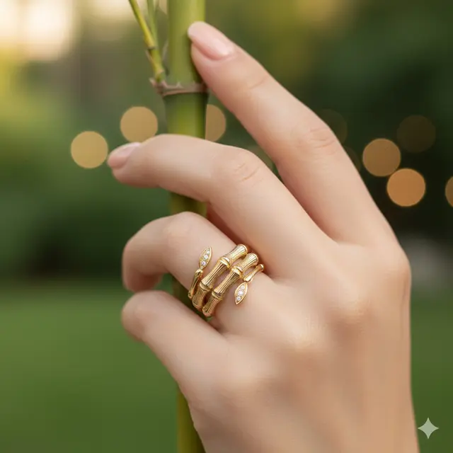 Cincin Emas Bambu Elegan Serenity Gold Ring