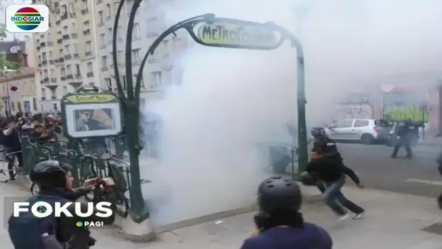 Bentrokan antara buruh dengan polisi ini berlangsung di Place De La Bastile, di Kota Paris, Perancis.