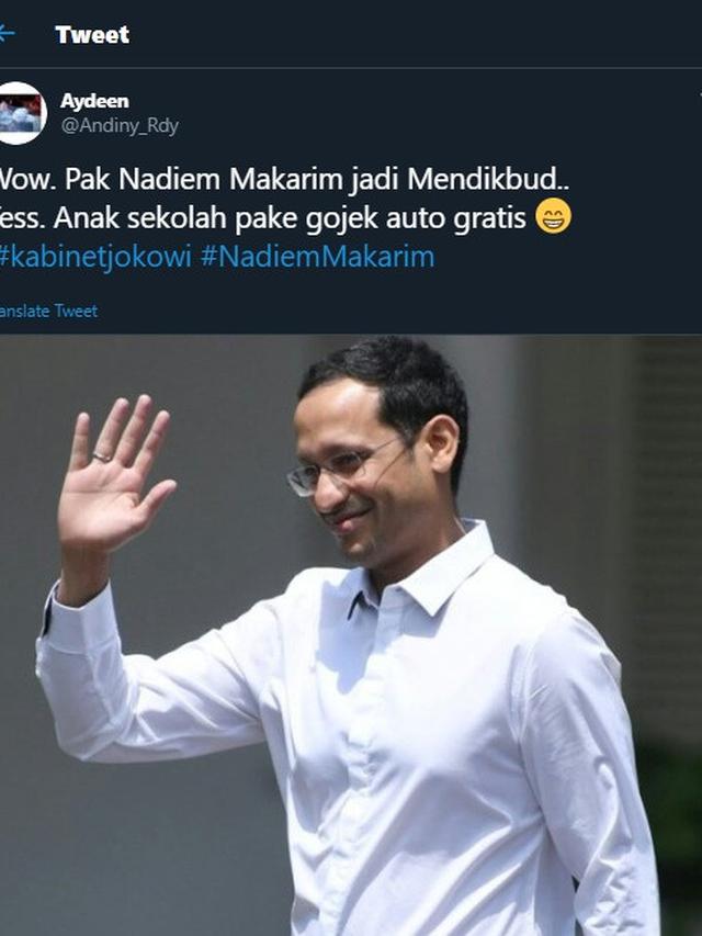 Masuk Kabinet, Ini 7 Cuitan ala Netizen Saat Nadiem Makarim Jadi Mendikbud