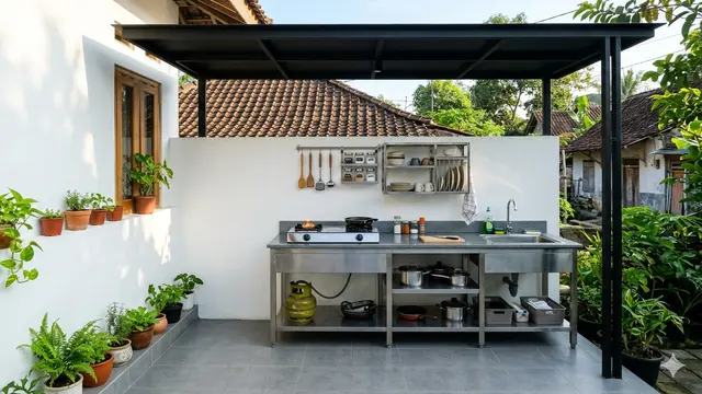 Model Dapur Outdoor yang Cocok untuk Rumah Kecil di Desa. AI