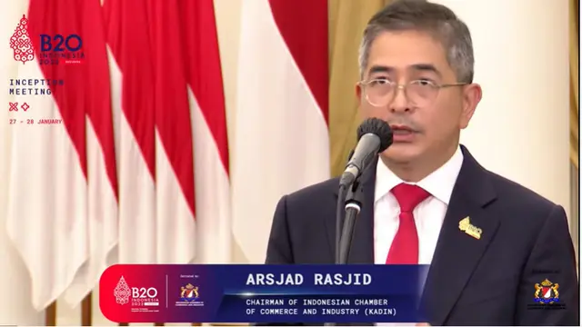 Ketua Umum Kamar Dagang dan Industri (Kadin) Indonesia Arsjad Rasjid  pada acara B20 Indonesia Inception Meeting 2022 di Jakarta, Kamis malam (27/1/2022).