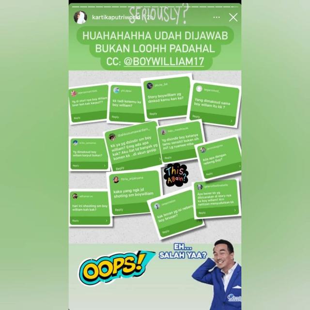 Kartika Putri Buka Suara Disebut sebagai Artis yang Disindir Boy William di Instagram Story