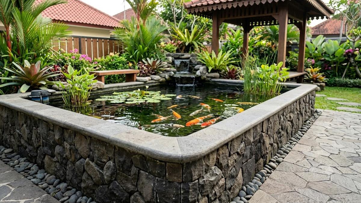 6 Desain Kolam Ikan dengan Bibir Tinggi agar Aman untuk Balita Sekaligus Mempertegas Tampilan