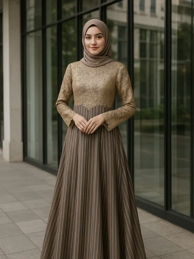 Gamis Lurik Kombinasi Brokat Tren Terbaru