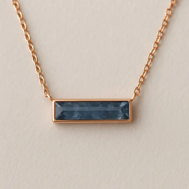 2. Kalung Emas Rose dengan Blue Spinel Horizontal Bar