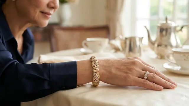 Model Gelang Emas Twist Tiga Warna yang Cocok untuk Wanita 50 Tahun ke Atas