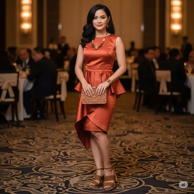Inspirasi Dress Pesta Peplum High Waist Satin. Foto: Gemini