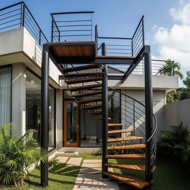 Model Tangga Besi Melingkar untuk Rooftop Rumah Minimalis
