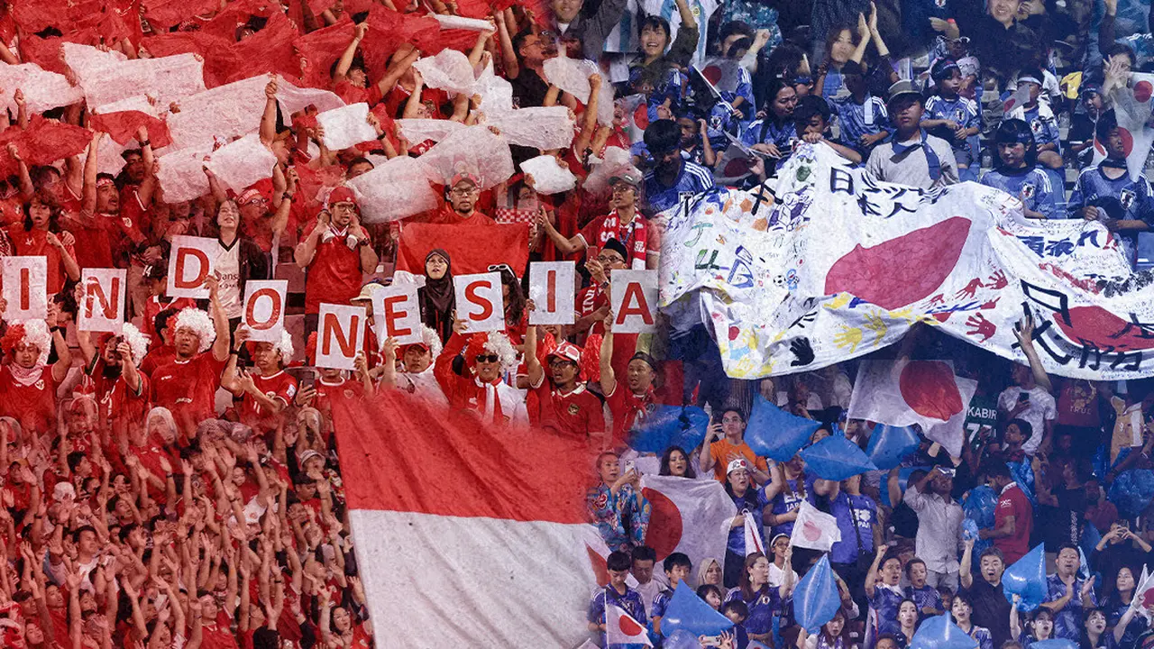 Ilustrasi - Suporter Timnas Indonesia dan Jepang
