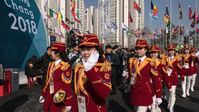 Penampilan Pemandu Sorak Korea Utara Sambut Atlet Olimpiade Pyeongchang