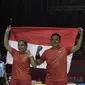 Hary Susanto/Ratri Oktlia Leani gpebulutangkis Indonesia meraih medali emas di nomor tganda campuran SL3-SU5 setelah mengalahkan Thailand pada Asian Para Games 2018 di Istora Senayan, Sabtu (13/10/2018).  (Bola.com/Peksi Cahyo)