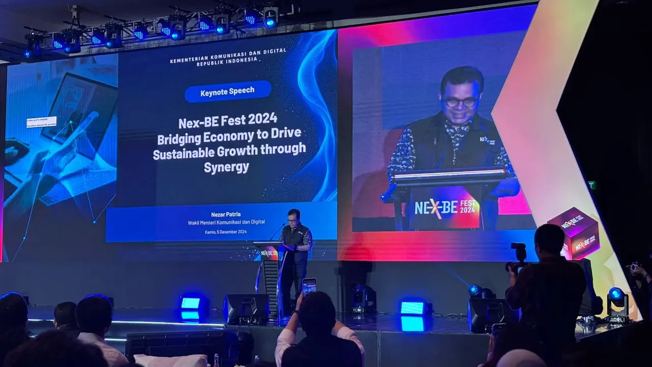 Wakil Menteri Komunikasi dan Digital (Wamen Komdigi) Nezar Patria dalam NexBE Fest 2024, di Jakarta, Kamis (5/12/2024). (Foto: Liputan6.com/Tira Santia)