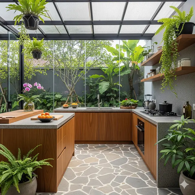 Inspirasi Rumah dengan Dapur Terbuka Gaya Tropis Terbaru 2025. Gemini