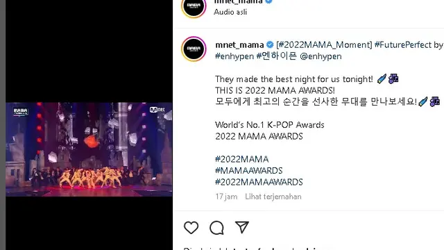 ENHYPEN tampil di MAMA Awards 2022 (Foto: Instagram mnet_mama)