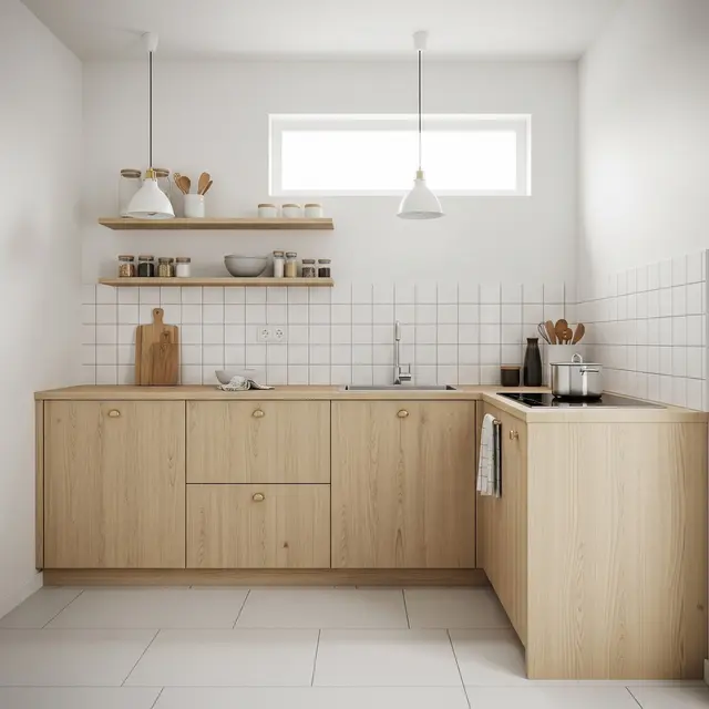 Dapur Minimalis 2x2 Meter Rumah Type 36 dengan Kombinasi Wood & White