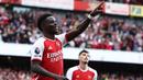 Bukayo Saka, sayap kanan Arsenal berusia 22 tahun ini tercatat telah mencetak total 6 gol dan 7 assist dari 19 laga di Premier League 2023/2024. Dua gol di antaranya dihasilkan lewat eksekusi penalti, yaitu saat bermain imbang 2-2 dengan Fulham pada pekan ke-3 (26/8/2023) dan saat ditahan 2-2 oleh Tottenham Hotspur pada pekan ke-6 (24/9/2023). (AFP/Henry Nicholls)