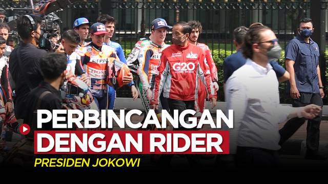 Berita video Presiden Republik Indonesia, Jokowi (Joko Widodo), mengungkapkan salah satu isi perbincangannya dengan para pembalap yang hadir di Istana Negara, termasuk Marc Marquez, Rabu (16/3/2022).
