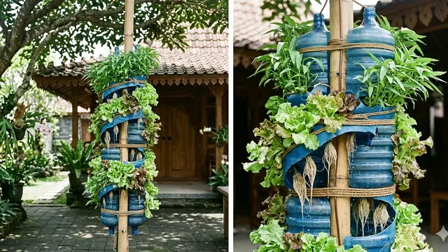 Ide Kebun Vertikal dari Galon Air Mineral Bekas. AI