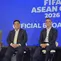 Pelatih timnas Indonesia John Herdman bersama ketua umum PSSI Erick Thohir dan Direktur Utama EMTEK Media saat Jumpa Pers EMTEK Media sebagai Official Broadcaster FIFA ASEAN Cup 2026 (Thomas/Liputan6.com)