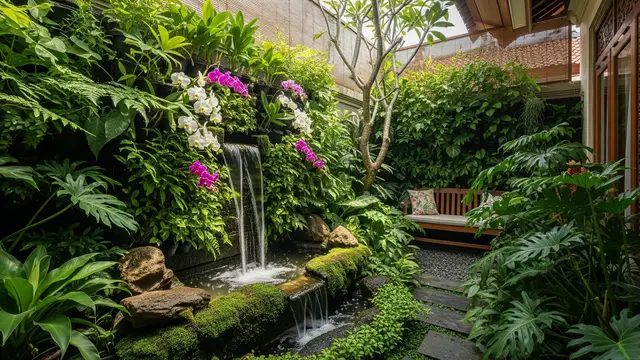 Model Taman Rumah Kecil dengan Air Mancur Mini untuk Suasana Tenang dan Natural/ Ilustrasi Gambar Oleh AI