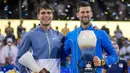 Kemenangan ini sekaligus membalaskan kekalahan Novak Djokovic dari Alcaraz pada final Wimbledon bulan lalu. (AP Photo/Aaron Doster)