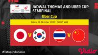 Semifinal Piala Uber Cup 2020 Sabtu, 16 Oktober : Jepang Vs Korea Selatan, Thailand Vs China