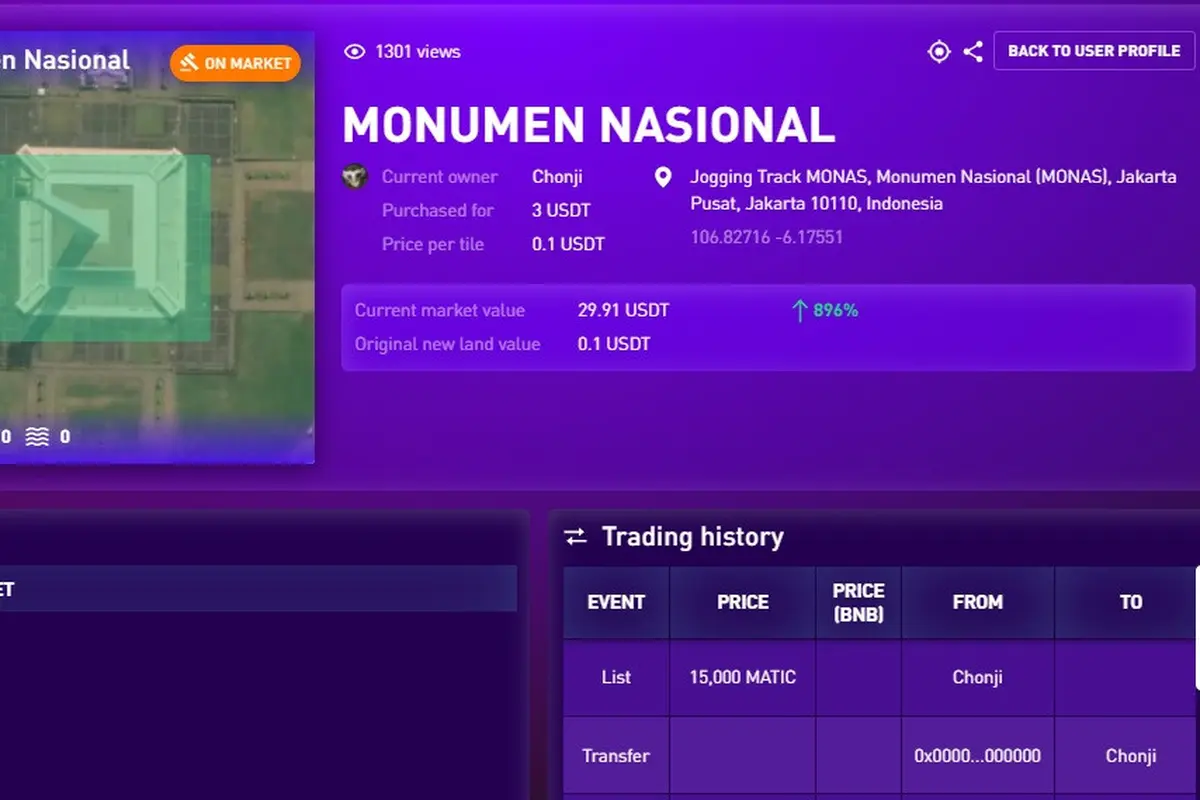 Monumen Nasional (MONAS) dijual di situs Next Earth