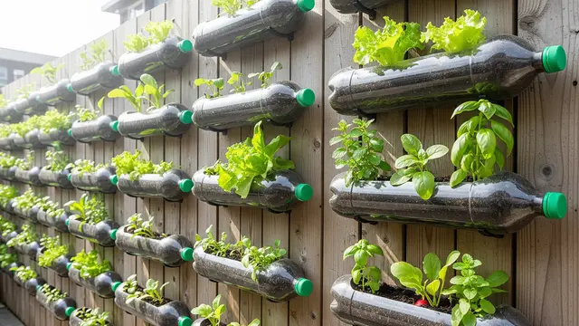 Ilustrasi Desain Kebun Sayur Pocket Garden dari Botol Plastik Bekas/Gemini AI
