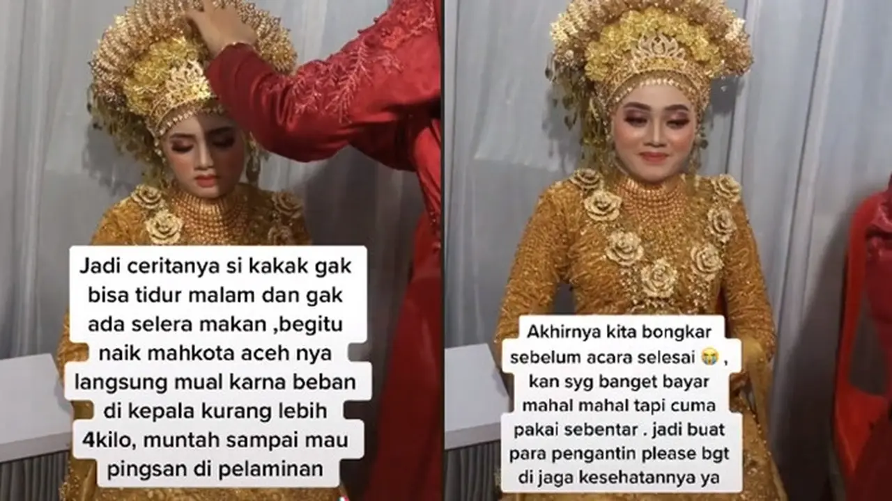 Tak Kuat Tahan Beban Mahkota Adat, Wanita Ini Mual dan Ingin Pingsan di Pelaminan