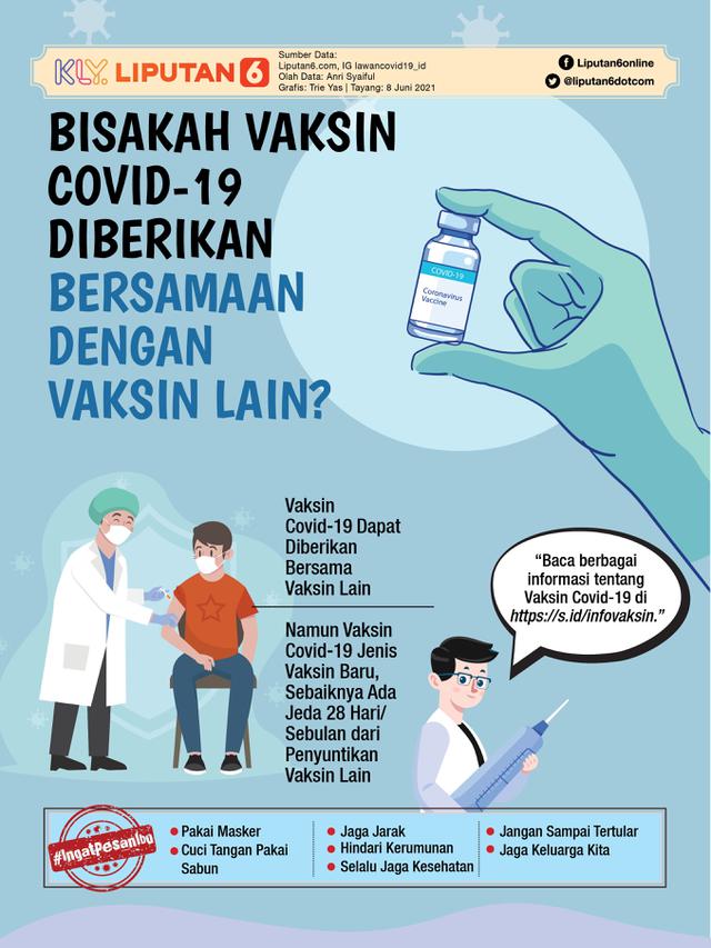 Infografis Bisakah Vaksin Covid-19 Diberikan Bersamaan dengan Vaksin Lain? (Liputan6.com/Trieyasni)