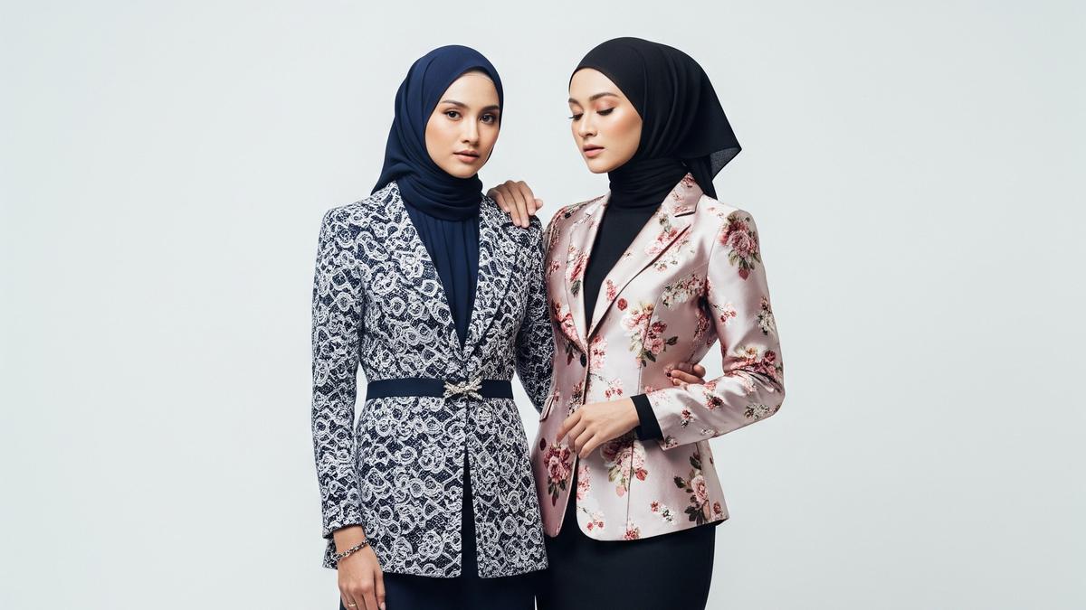 7 Inspirasi Setelan Baju Pesta Muslimah Blazer Rok Panjang yang Elegan