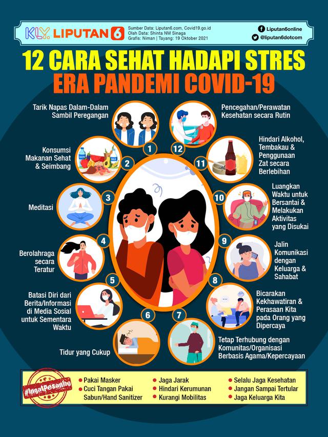 Infografis 12 Cara Sehat Hadapi Stres Era Pandemi Covid-19 (Liputan6.com/Niman)