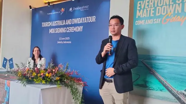 Tourism Australia dan agen perjalanan Dwidaya Tour, menandatangani Nota Kesepahaman (MOU) Juni 2025. (Liputan6.com/Henry)