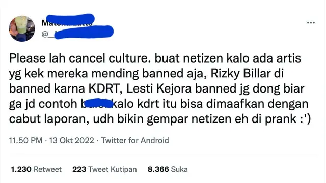 Cuitan soal Lesti Kejora akhirnya damai dengan Rizky Billar. (Foto: Dok. Twitter Indonesia)