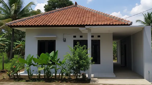 Rumah Minimalis Atap Genteng dengan Koridor Samping