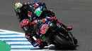 <p>Sedangkan peringkat lima besar ditempati oleh Jorge Martin, Brad Binder, dan Pecco Bagnaia. (PIERRE-PHILIPPE MARCOU/AFP)</p>