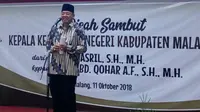 Bupati Malang Rendra Kresna berpidato dalam acara pisah sambut Kepala Kejaksaan Negeri di Pendopo Kabupaten Malang (Liputan6.com/Zainul Arifin)