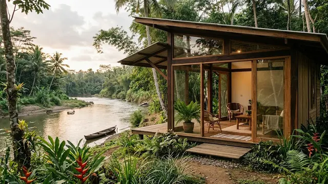 Inspirasi Rumah dengan Kebun Menghadap Sungai